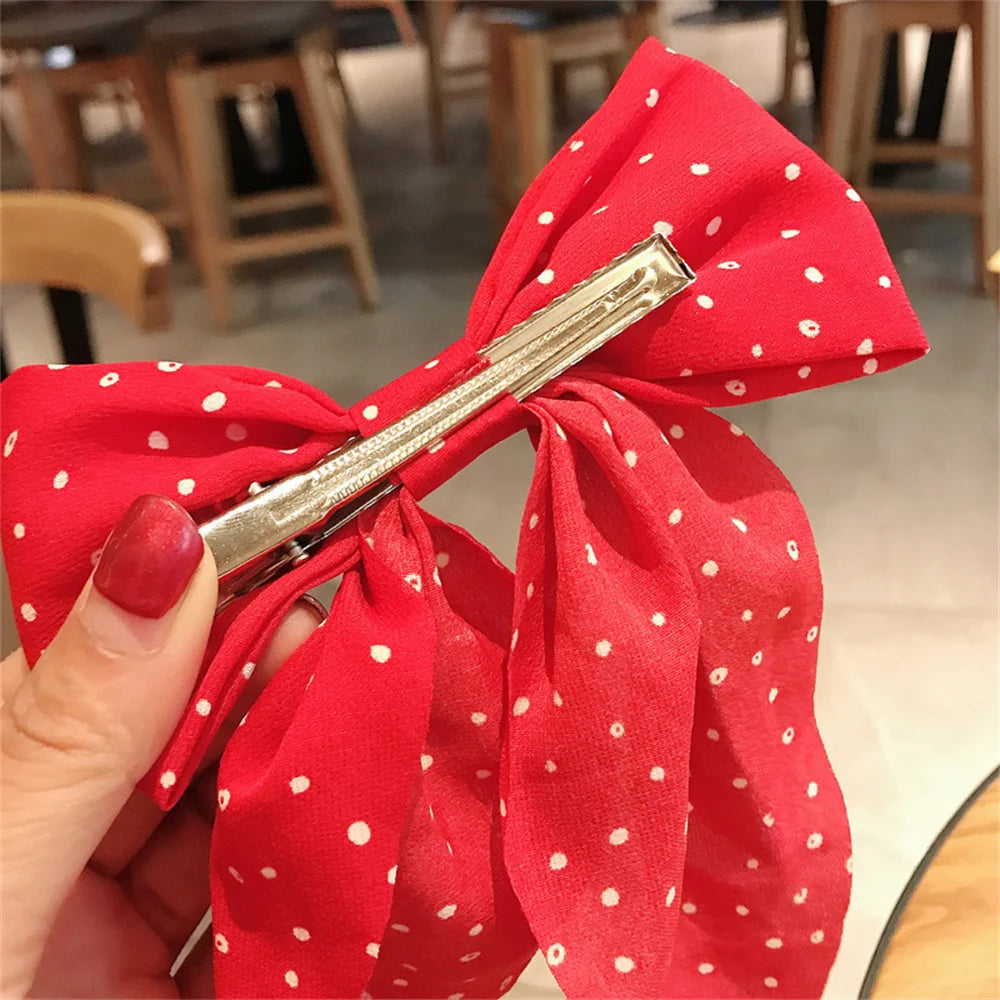 Sweet Chiffon Polka Dot Hairpins Girls Cute Barrette Big Bow Hair Clip Hairgrip Headwear Headdress Women Hair Accessories
