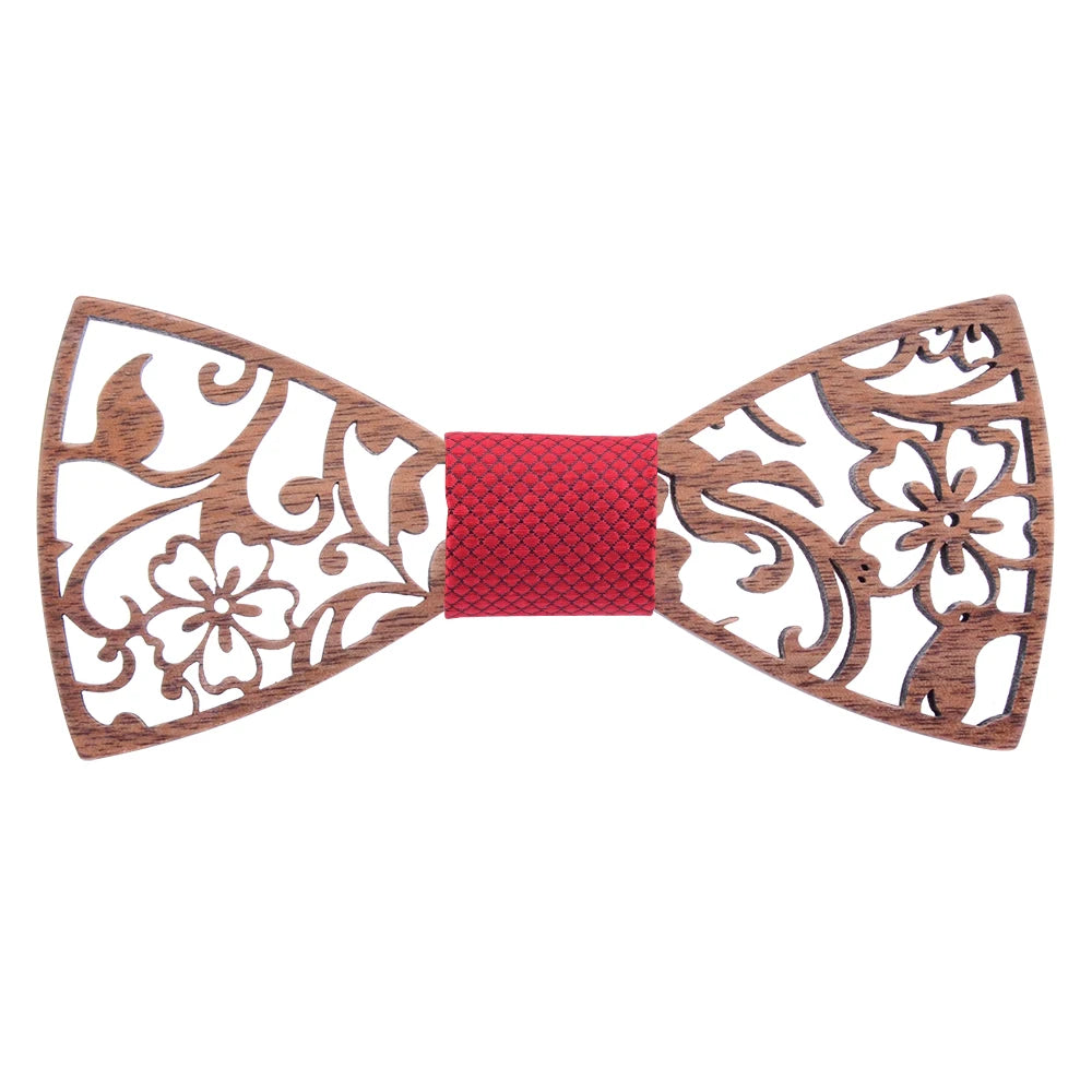Fashion Novelty Walnut Wooden Bow Tie Mens Fashion Floral Hollow Carved Wood Bowtie Suit Wedding Party Handmade Cravat Neck Ties