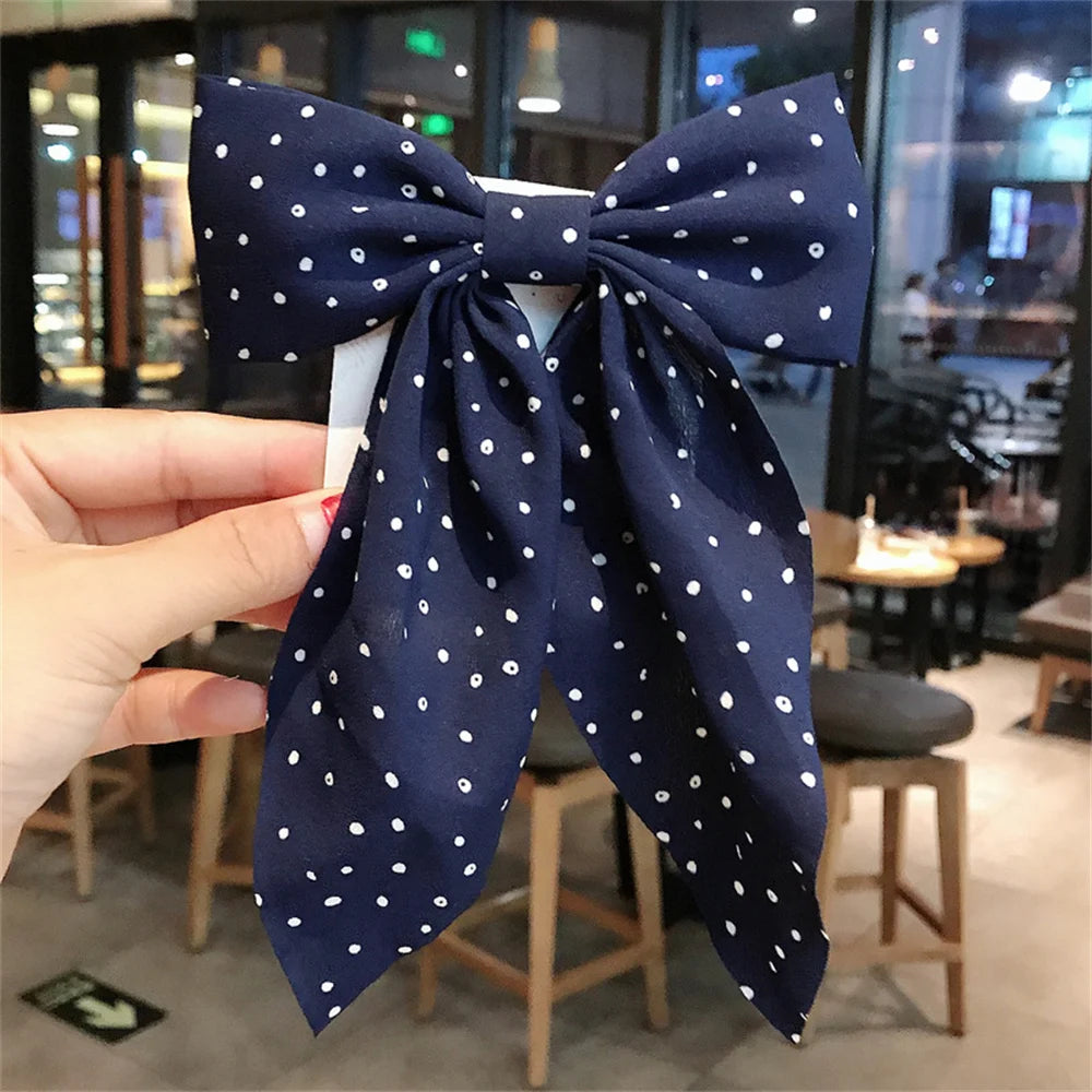 Sweet Chiffon Polka Dot Hairpins Girls Cute Barrette Big Bow Hair Clip Hairgrip Headwear Headdress Women Hair Accessories
