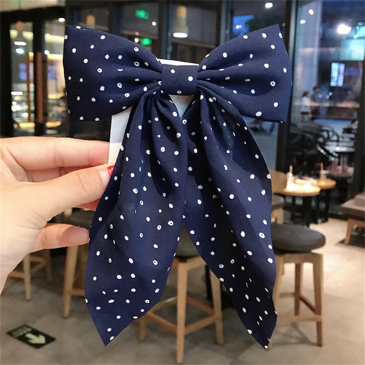 Sweet Chiffon Polka Dot Hairpins Girls Cute Barrette Big Bow Hair Clip Hairgrip Headwear Headdress Women Hair Accessories