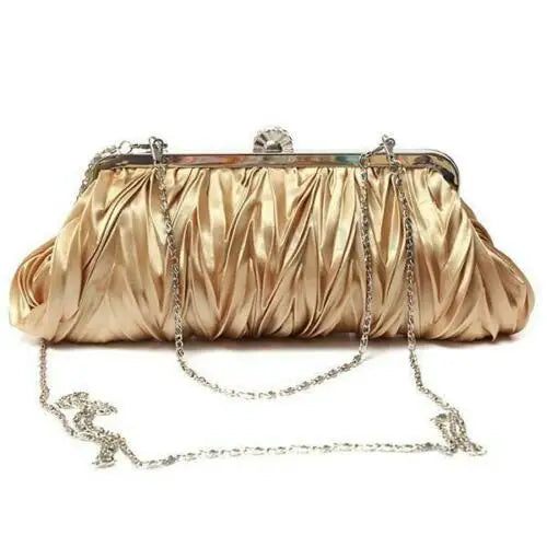 Radiance Crystal Clutch – Chic Prom Purse with Ruffle Detail and Chain Strap