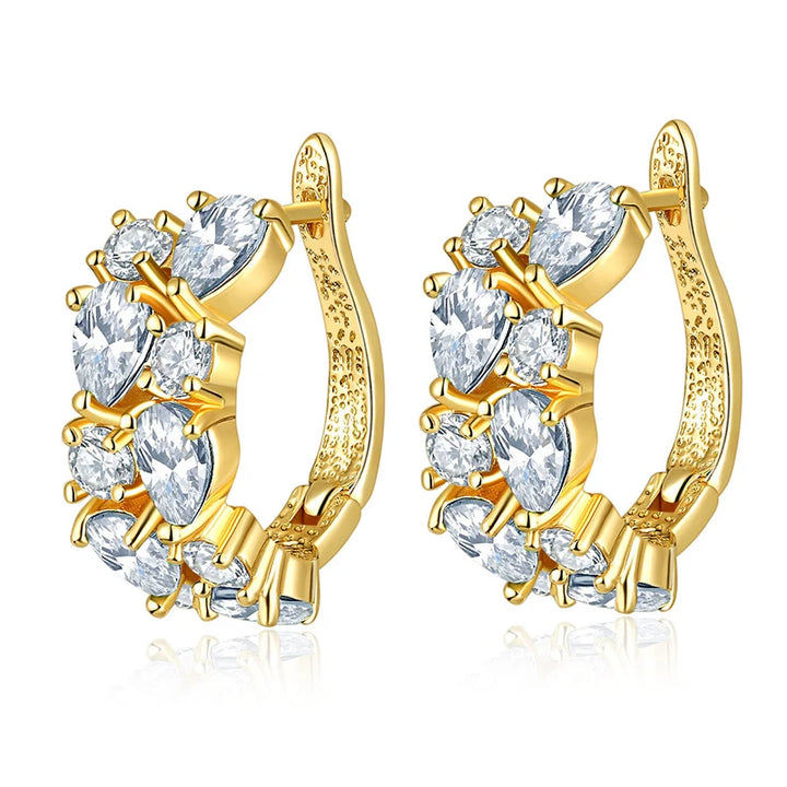 GoldenSpark™ – Clear CZ Zircon Round Stud Earrings for Women