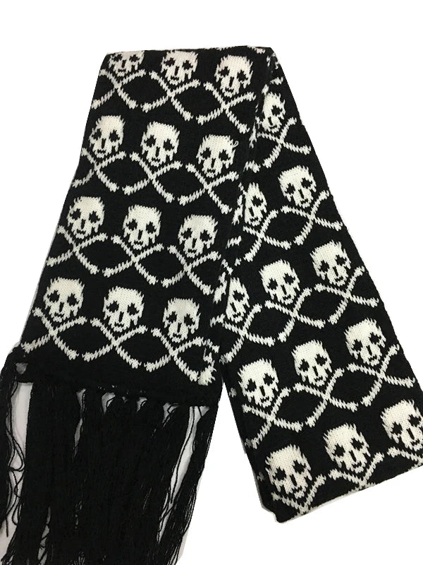 Skull Pattern Scarf – Unisex Knitted Wrap with Skeleton Design