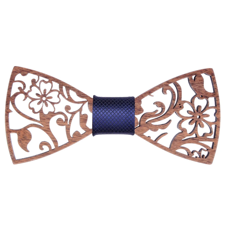 Fashion Novelty Walnut Wooden Bow Tie Mens Fashion Floral Hollow Carved Wood Bowtie Suit Wedding Party Handmade Cravat Neck Ties