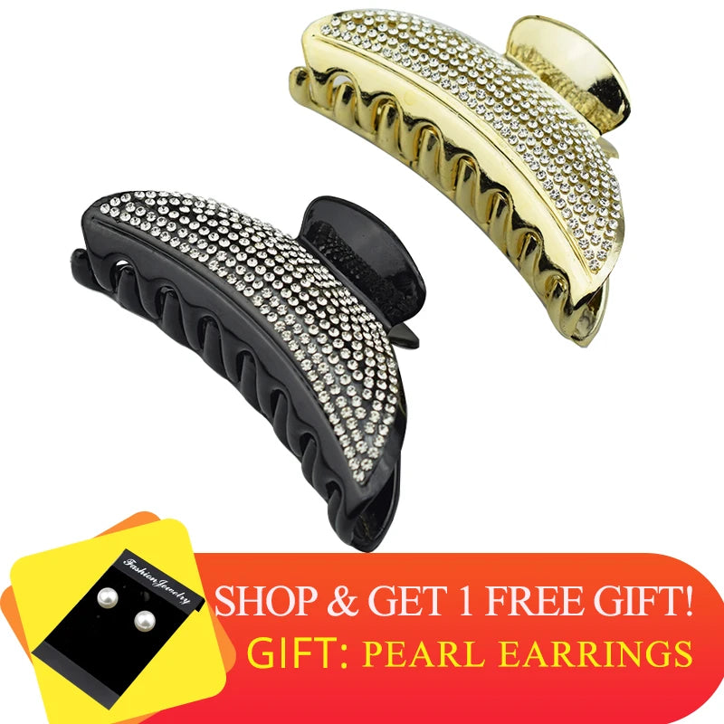 Hair Accessories for Women 8.5cm Black Claw Clips Rhinestone Crab Fashion Femme Gold Hairclip Girls Headwear Gifts Wholesale