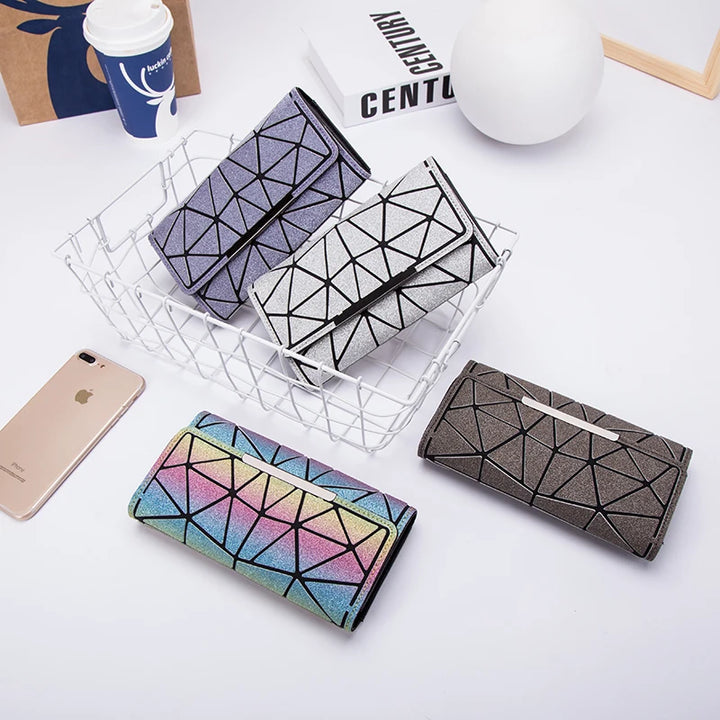 Long Geometric Clutch Wallet – Three-Fold Wallet & Card Holder for Women