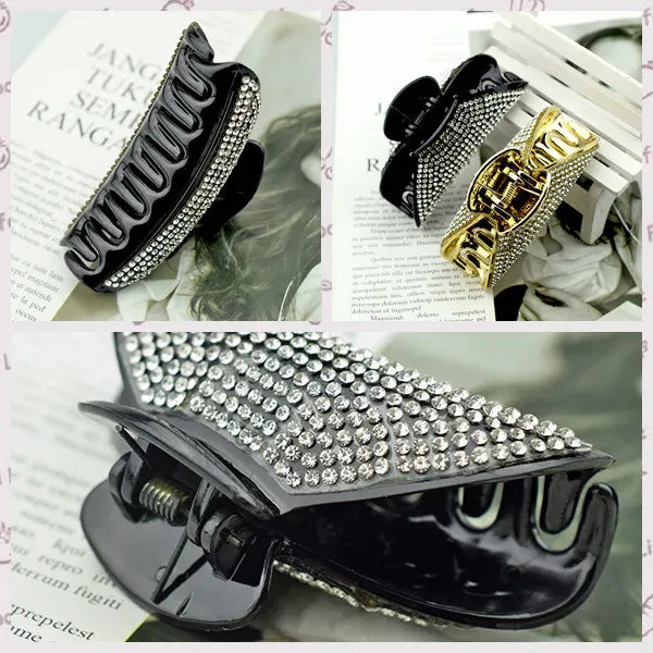 Hair Accessories for Women 8.5cm Black Claw Clips Rhinestone Crab Fashion Femme Gold Hairclip Girls Headwear Gifts Wholesale