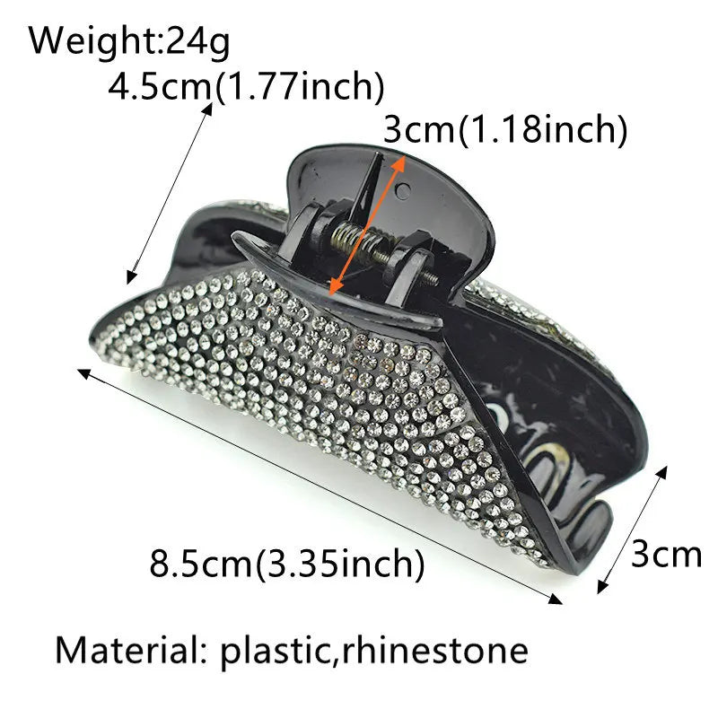 Hair Accessories for Women 8.5cm Black Claw Clips Rhinestone Crab Fashion Femme Gold Hairclip Girls Headwear Gifts Wholesale