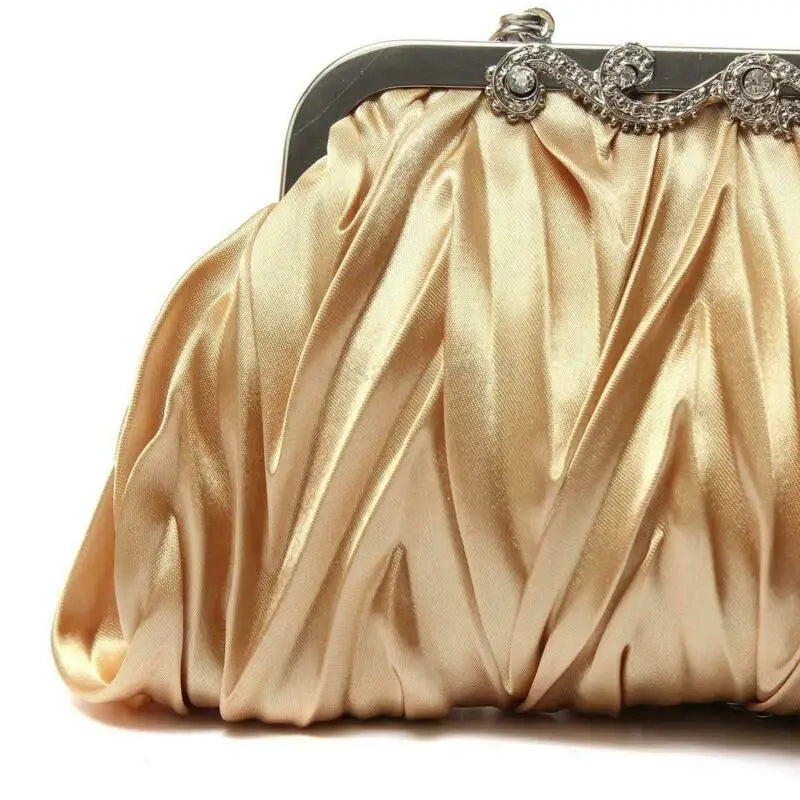 Radiance Crystal Clutch – Chic Prom Purse with Ruffle Detail and Chain Strap
