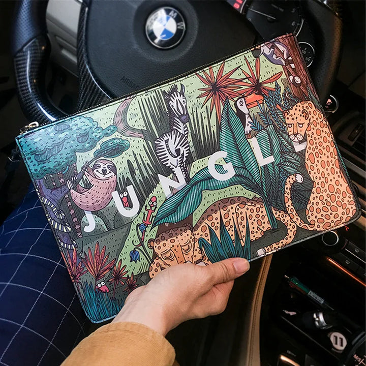 Wild Style Leather Clutch – High Capacity Animal Print Men’s Bag