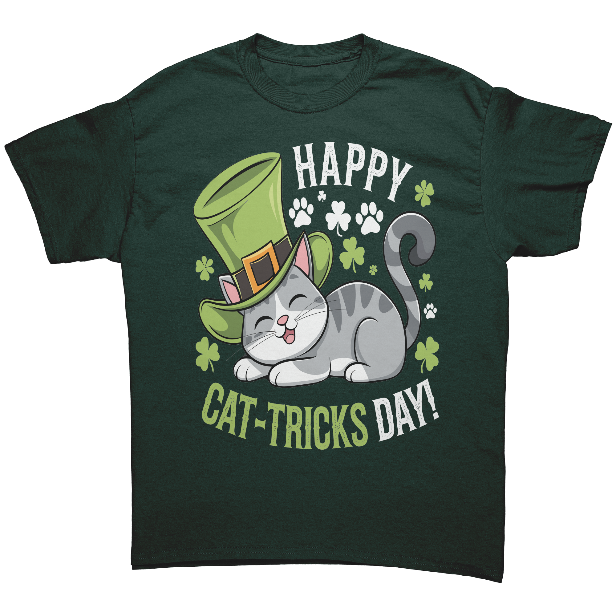 Happy_Cat-Tricks_Day_Gildan_Unisex_T-shi_Forest_Green_Mockup.png