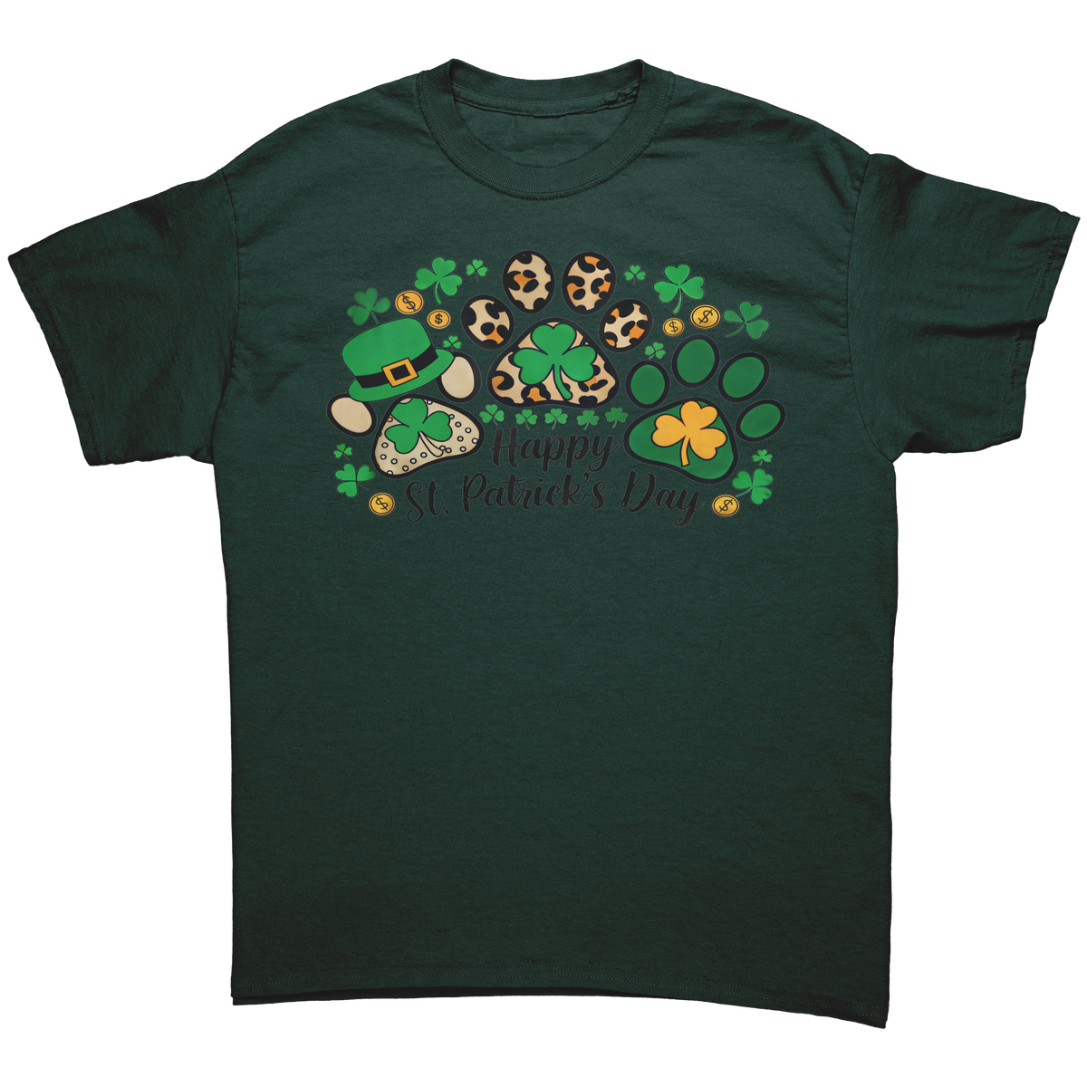 Happy_St_Patricks_Day_Gildan_Unisex_T-_Forest_Green_Mockup.png