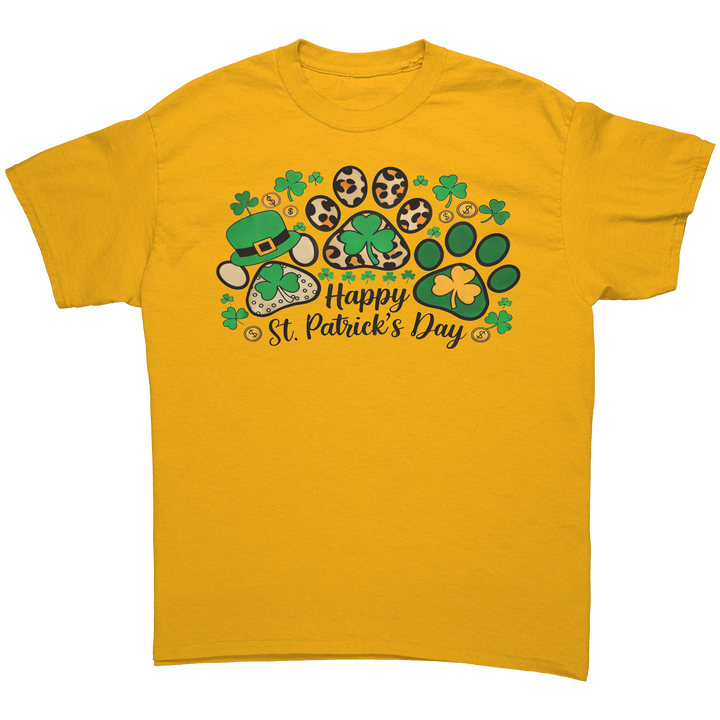 Happy_St_Patricks_Day_Gildan_Unisex_T-_Gold_Front_Mockup.png
