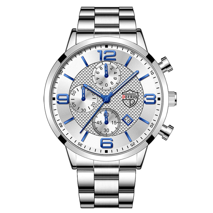 Men’s Luxury Quartz Watch – Stainless Steel & Leather Strap