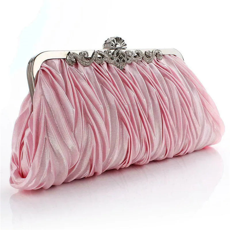 Radiance Crystal Clutch – Chic Prom Purse with Ruffle Detail and Chain Strap
