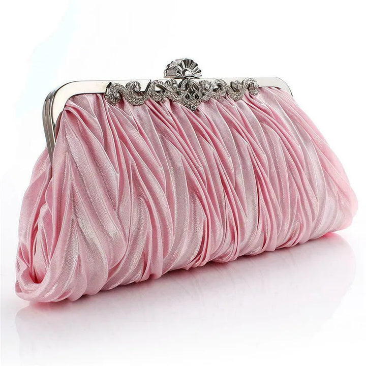 Radiance Crystal Clutch – Chic Prom Purse with Ruffle Detail and Chain Strap