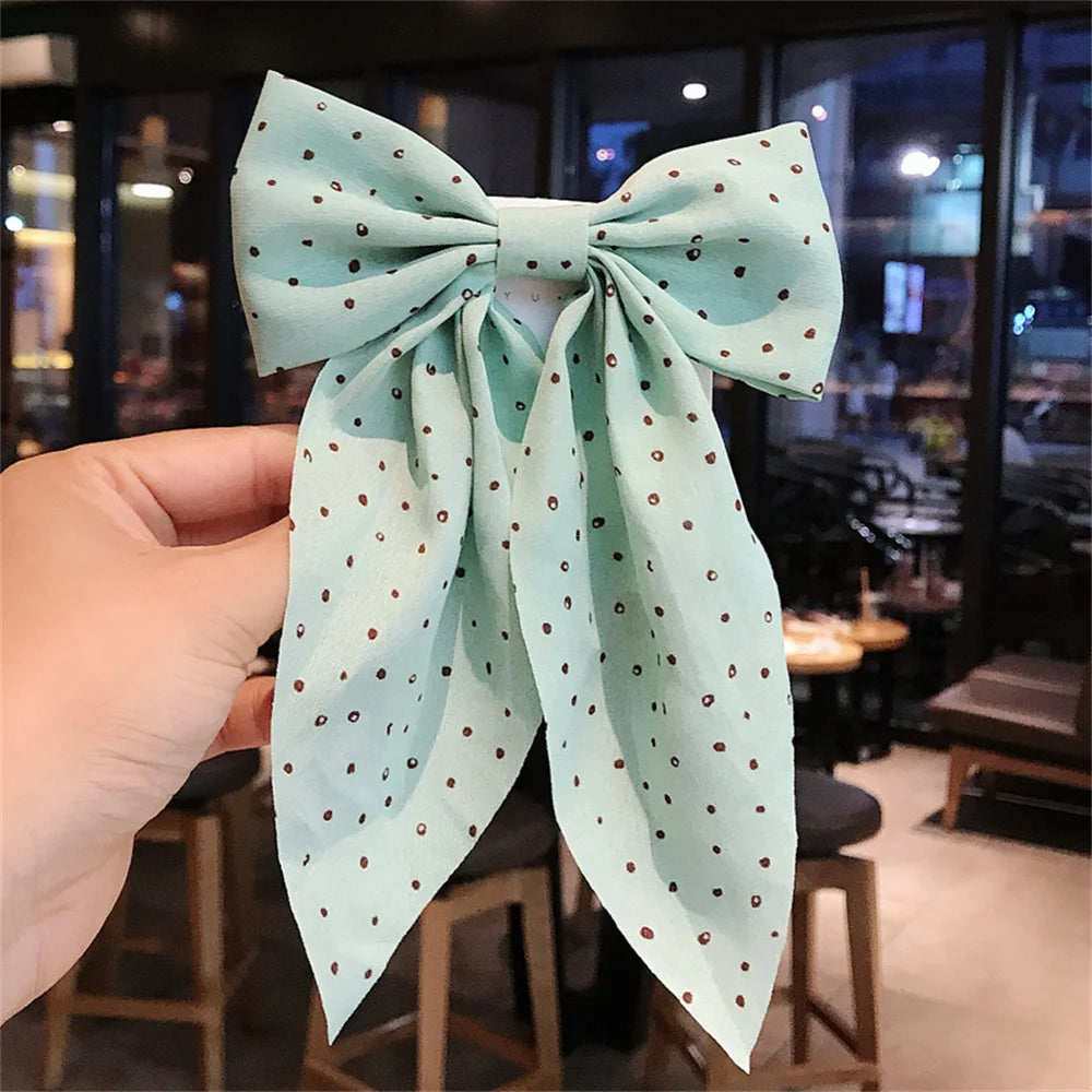 Sweet Chiffon Polka Dot Hairpins Girls Cute Barrette Big Bow Hair Clip Hairgrip Headwear Headdress Women Hair Accessories