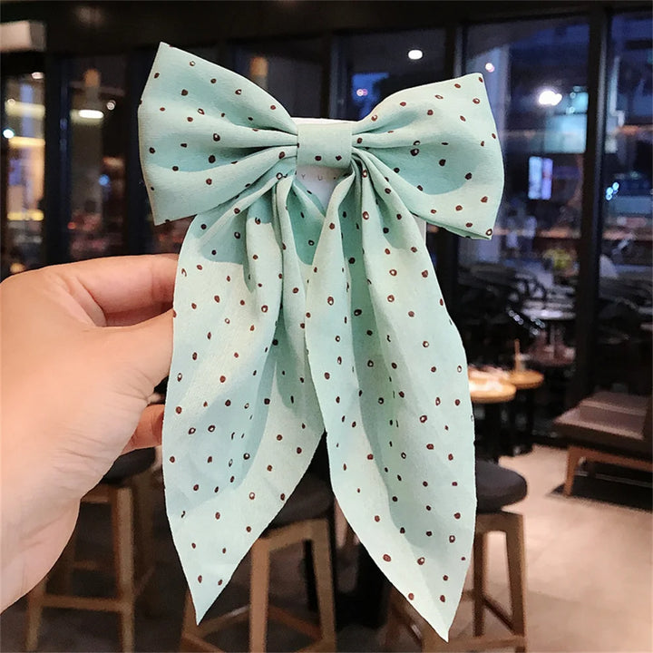 Sweet Chiffon Polka Dot Hairpins Girls Cute Barrette Big Bow Hair Clip Hairgrip Headwear Headdress Women Hair Accessories