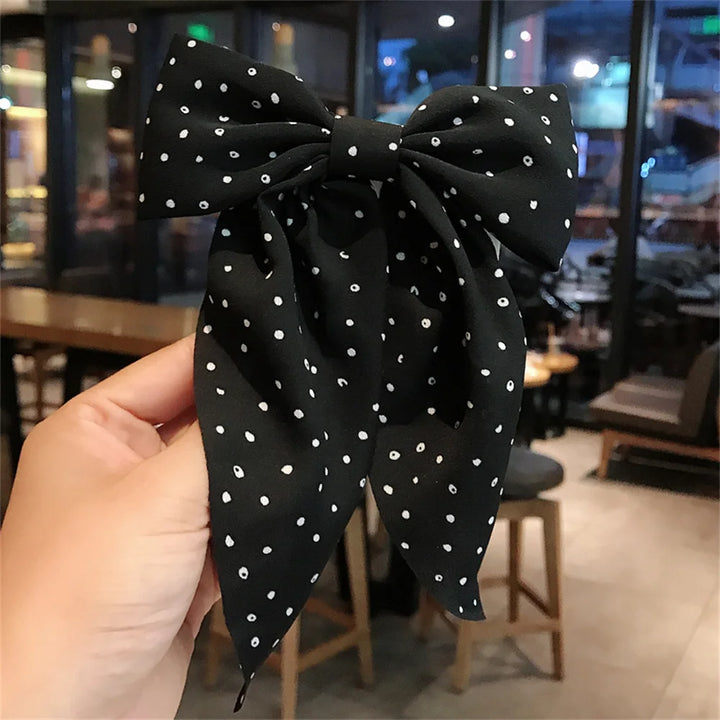 Sweet Chiffon Polka Dot Hairpins Girls Cute Barrette Big Bow Hair Clip Hairgrip Headwear Headdress Women Hair Accessories