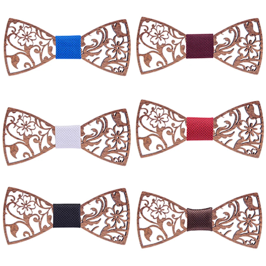 Fashion Novelty Walnut Wooden Bow Tie Mens Fashion Floral Hollow Carved Wood Bowtie Suit Wedding Party Handmade Cravat Neck Ties