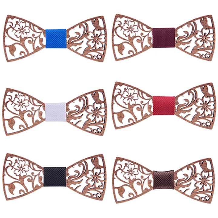 Fashion Novelty Walnut Wooden Bow Tie Mens Fashion Floral Hollow Carved Wood Bowtie Suit Wedding Party Handmade Cravat Neck Ties