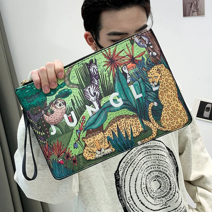 Wild Style Leather Clutch – High Capacity Animal Print Men’s Bag