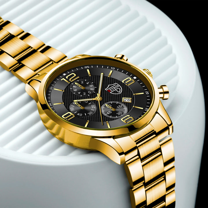 Men’s Luxury Quartz Watch – Stainless Steel & Leather Strap
