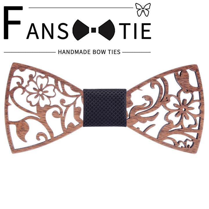 Fashion Novelty Walnut Wooden Bow Tie Mens Fashion Floral Hollow Carved Wood Bowtie Suit Wedding Party Handmade Cravat Neck Ties