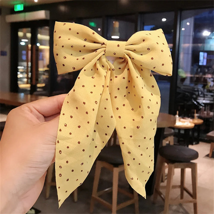Sweet Chiffon Polka Dot Hairpins Girls Cute Barrette Big Bow Hair Clip Hairgrip Headwear Headdress Women Hair Accessories