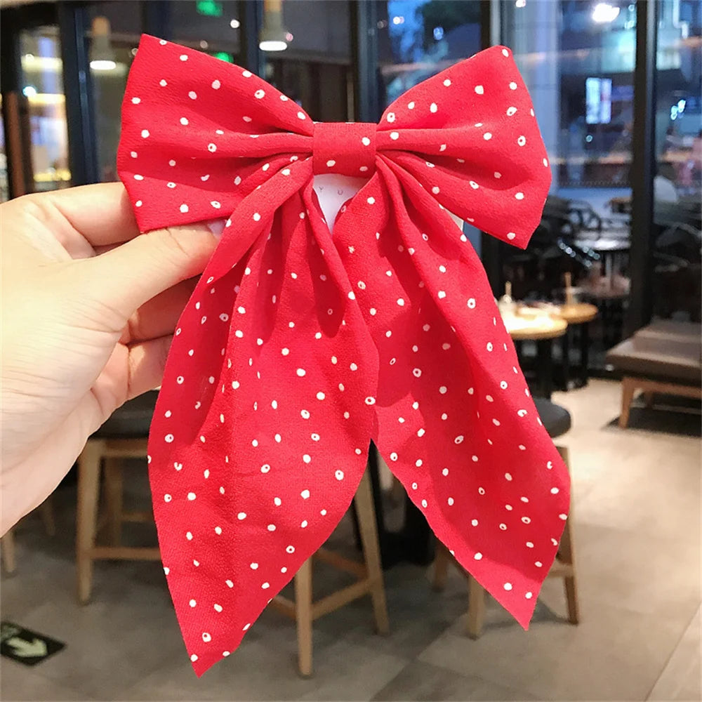 Sweet Chiffon Polka Dot Hairpins Girls Cute Barrette Big Bow Hair Clip Hairgrip Headwear Headdress Women Hair Accessories