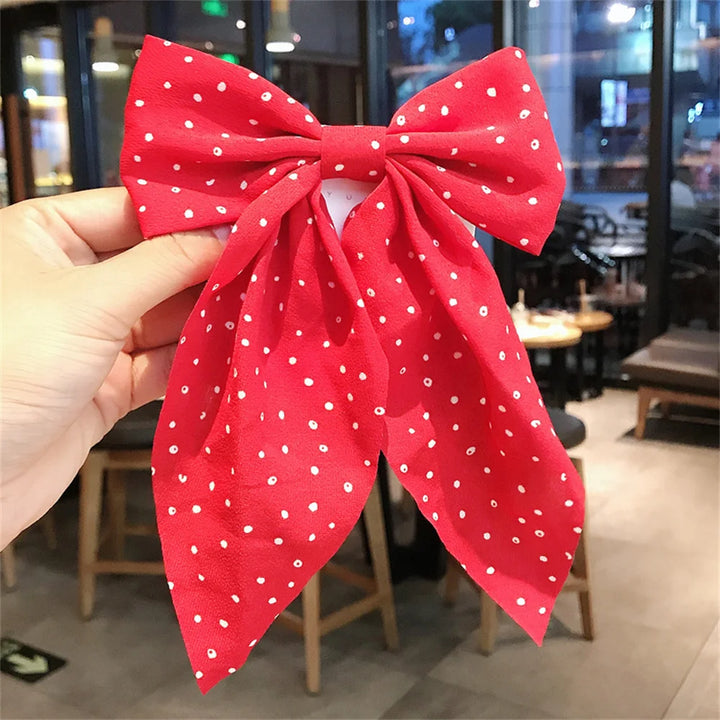 Sweet Chiffon Polka Dot Hairpins Girls Cute Barrette Big Bow Hair Clip Hairgrip Headwear Headdress Women Hair Accessories