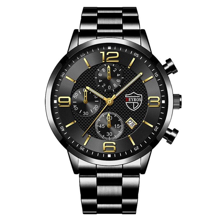 Men’s Luxury Quartz Watch – Stainless Steel & Leather Strap
