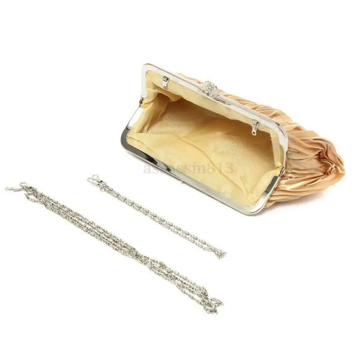Radiance Crystal Clutch – Chic Prom Purse with Ruffle Detail and Chain Strap