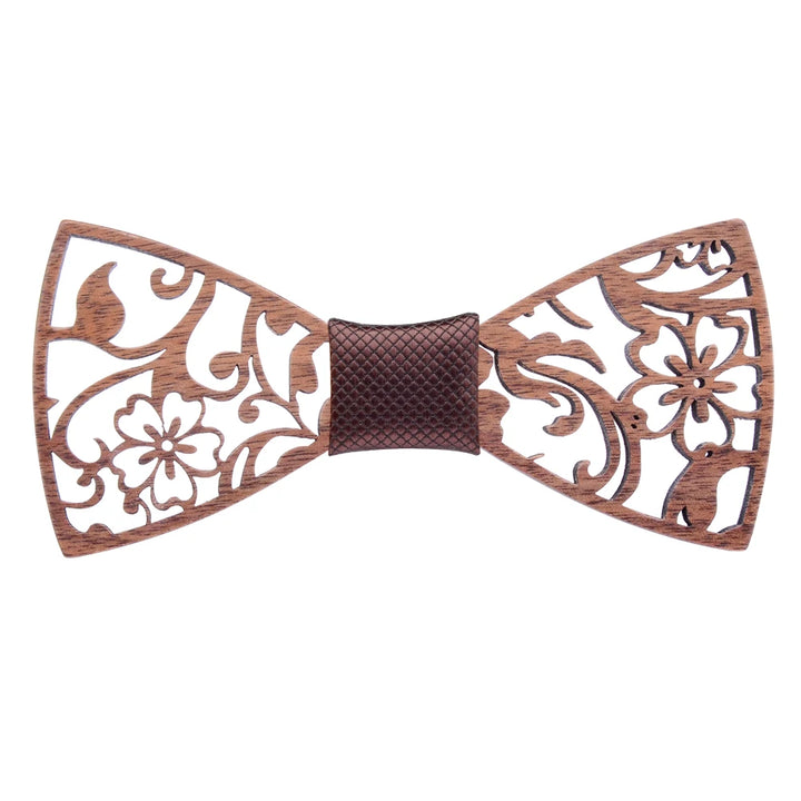 Fashion Novelty Walnut Wooden Bow Tie Mens Fashion Floral Hollow Carved Wood Bowtie Suit Wedding Party Handmade Cravat Neck Ties