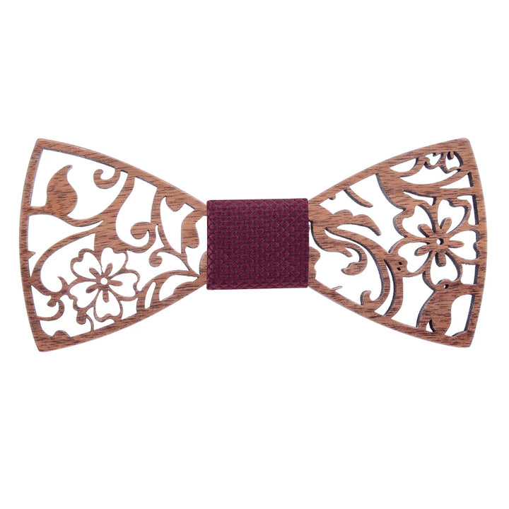 Fashion Novelty Walnut Wooden Bow Tie Mens Fashion Floral Hollow Carved Wood Bowtie Suit Wedding Party Handmade Cravat Neck Ties