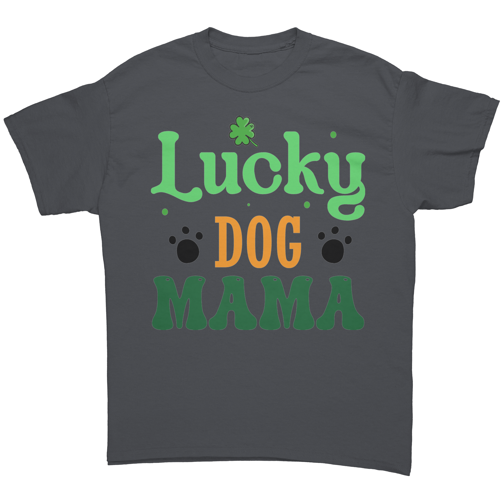 Lucky_Dog_Mama_Gildan_Unisex_T-shirt_Charcoal_Front_Mockup.png