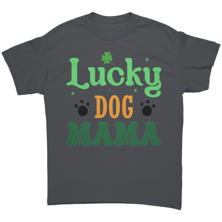 Lucky_Dog_Mama_Gildan_Unisex_T-shirt_Charcoal_Front_Mockup.png
