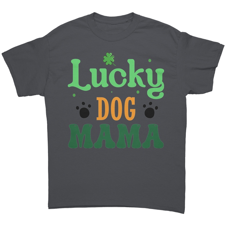 Lucky_Dog_Mama_Gildan_Unisex_T-shirt_Charcoal_Front_Mockup.png