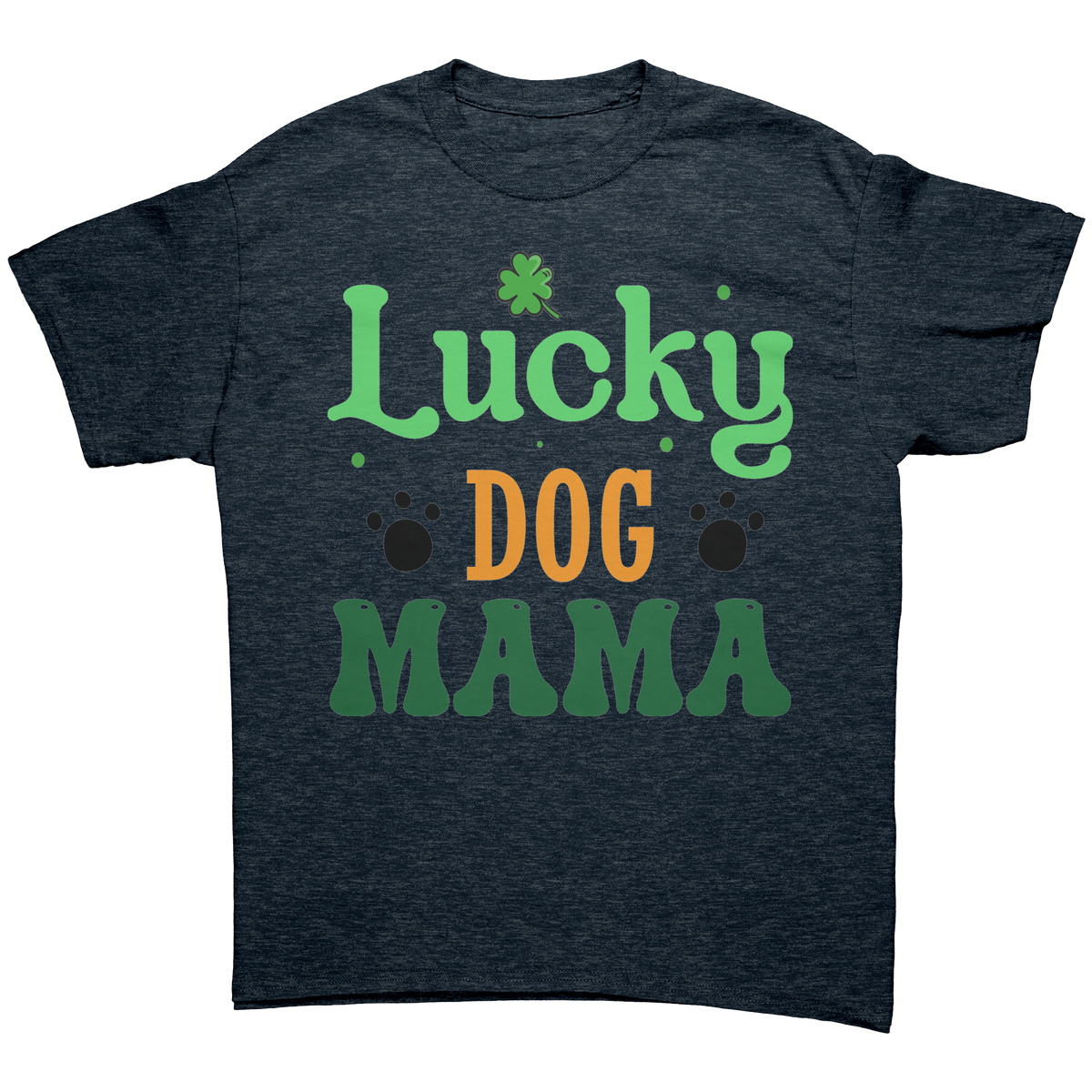 Lucky_Dog_Mama_Gildan_Unisex_T-shirt_Heather_Navy_Front_Mockup.png