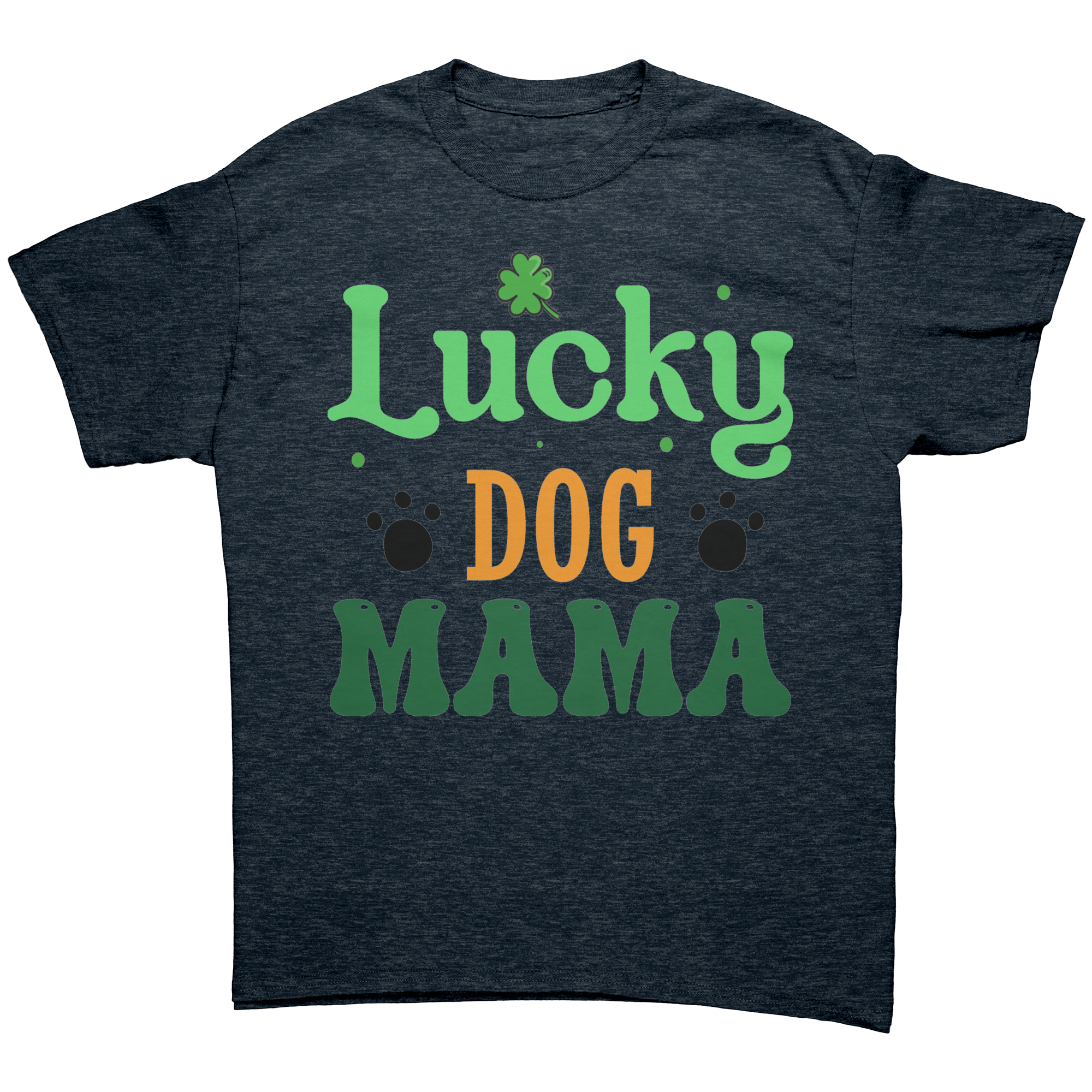 Lucky_Dog_Mama_Gildan_Unisex_T-shirt_Heather_Navy_Front_Mockup.png
