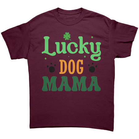 Lucky_Dog_Mama_Gildan_Unisex_T-shirt_Maroon_Front_Mockup.png