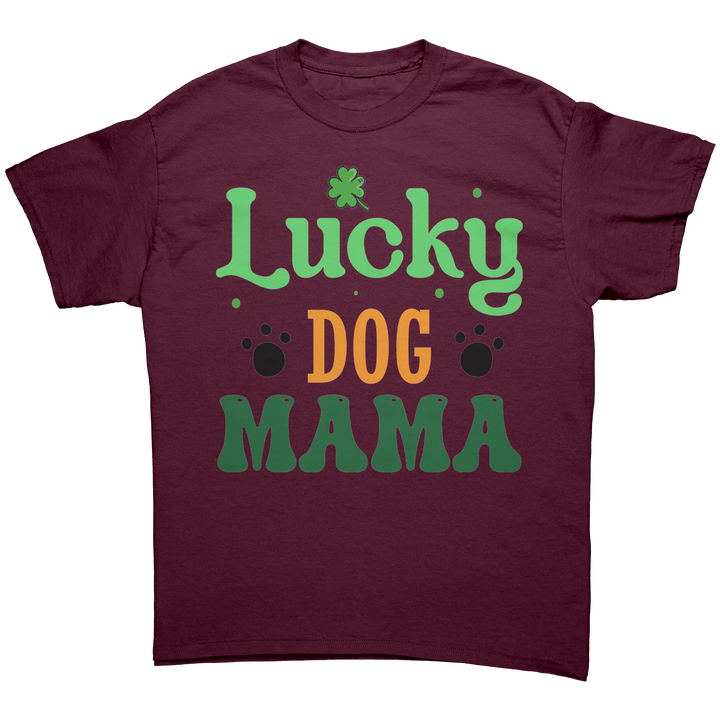 Lucky_Dog_Mama_Gildan_Unisex_T-shirt_Maroon_Front_Mockup.png