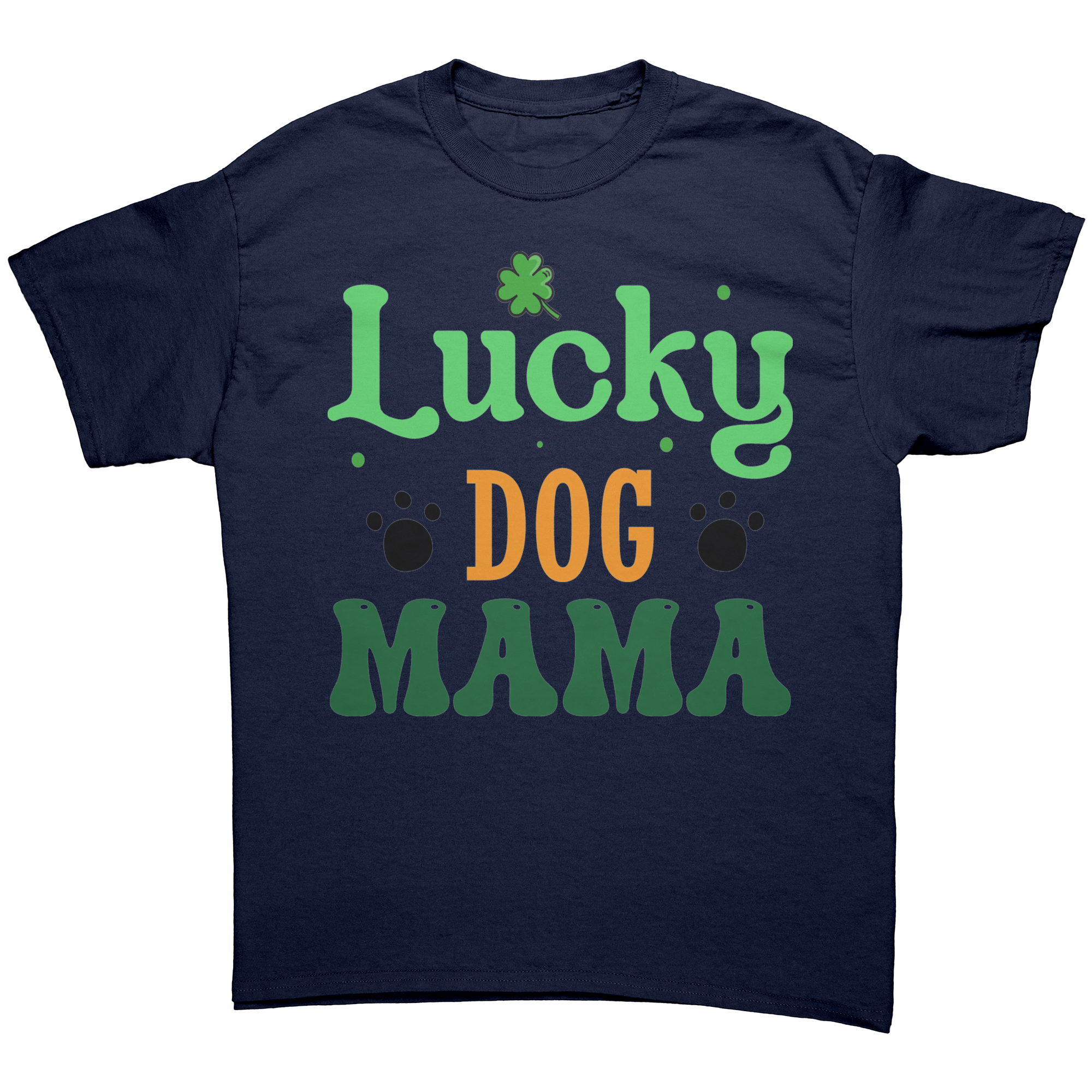 Lucky_Dog_Mama_Gildan_Unisex_T-shirt_Navy_Front_Mockup.png