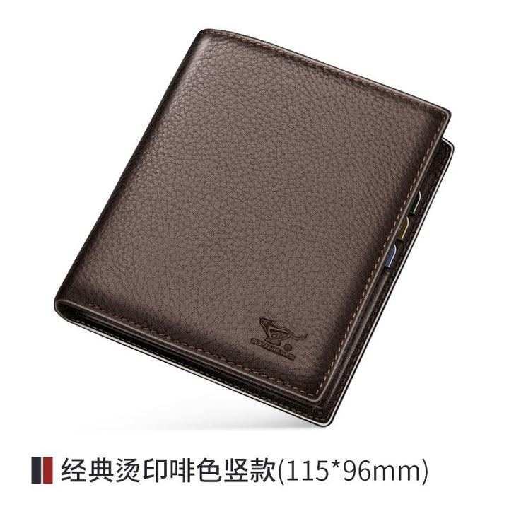 SEPTWOLVES Men's Simplicity First Layer Cowhide Short Wallet