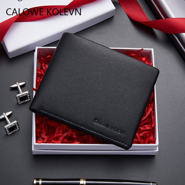 Calowe Kolevn Genuine Men Wallet Leather Short 2024 New Arrival Billfold Wallet Gift for Males