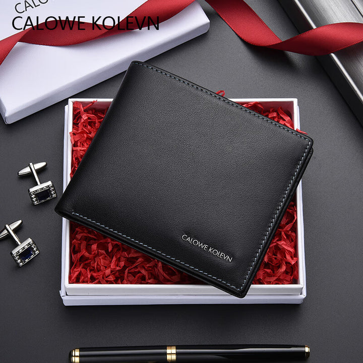 Calowe Kolevn Genuine Men Wallet Leather Short 2024 New Arrival Billfold Wallet Gift for Males