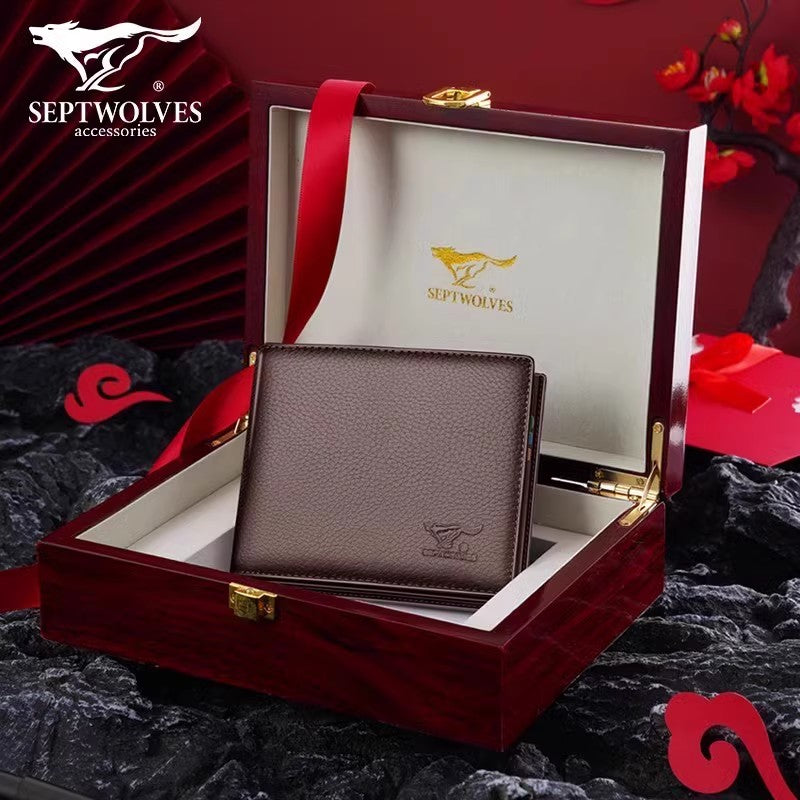 SEPTWOLVES Men Genuine Leather Dad's Wallet for Husband