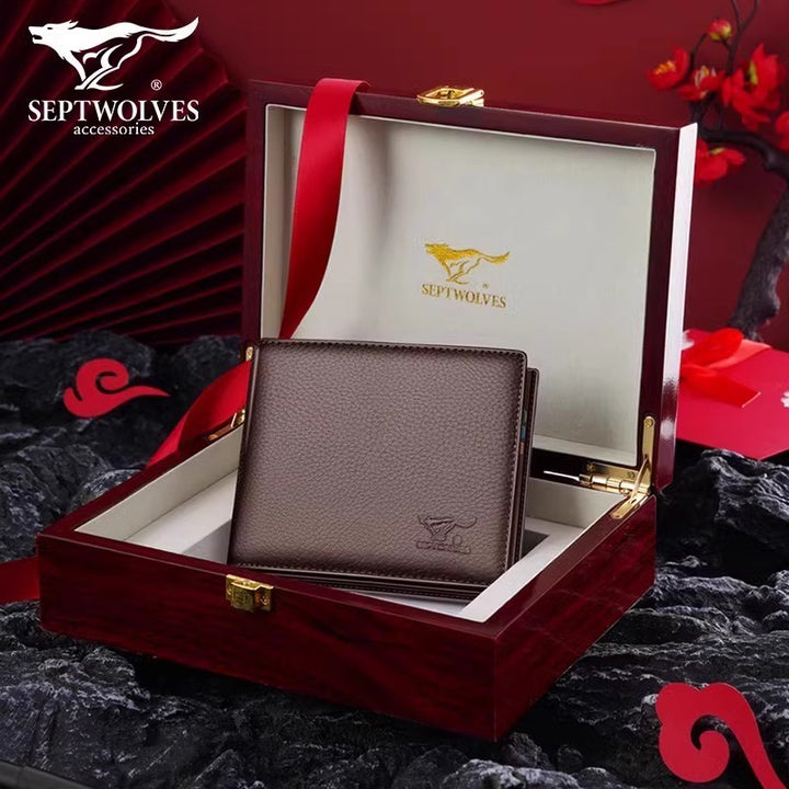 SEPTWOLVES Men Genuine Leather Dad's Wallet for Husband