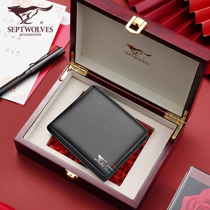 SEPTWOLVES Men Genuine Leather Dad's Wallet for Husband