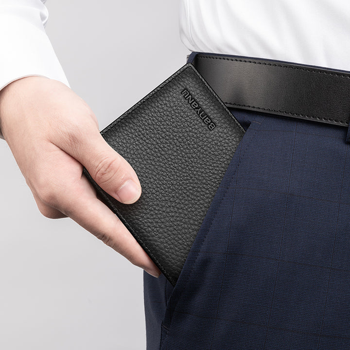 Banyanu Men's Horizontal Leather Driving License One-Piece Wallet